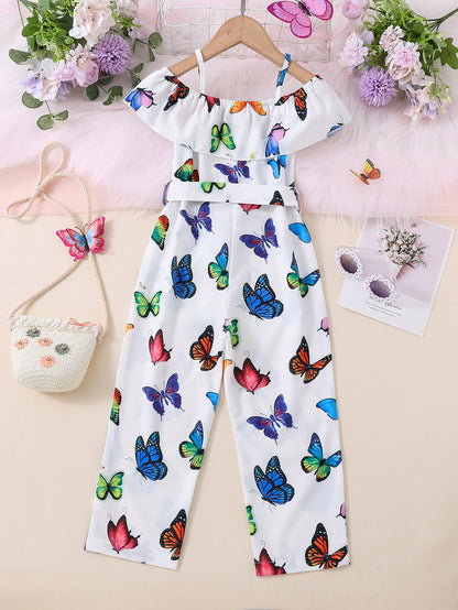 Trendy Girls' Butterfly Romper with Ruffles and Belt - Perfect for Summer!