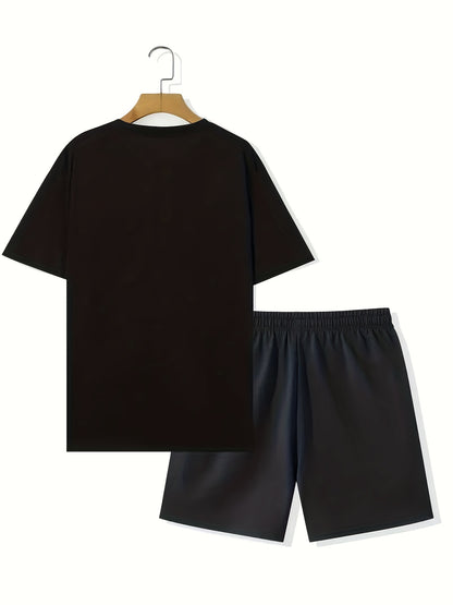 2 piece Men's 'Faith' Print Short Sleeve T-Shirt and Shorts Set - Comfortable Casual Loungewear for Summer