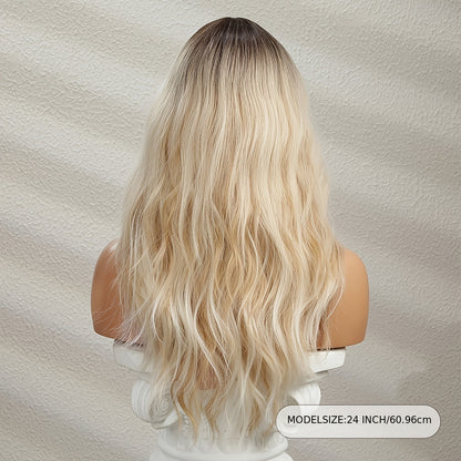 Long Ombre Blonde Hair Wig Natural Looking Layered Wavy Wigs For Women Heat Resistant Hair Wig Cosplay Party Synthetic Wig