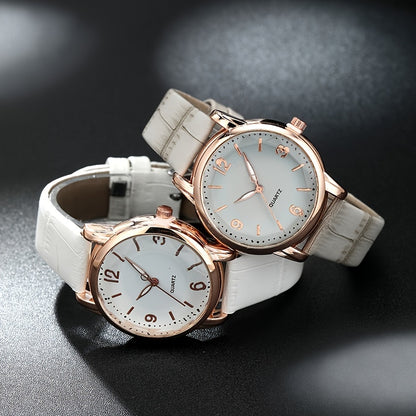 Elegant Women's Quartz Watch - Genuine Leather Strap, Water-Resistant, Versatile for All Occasions