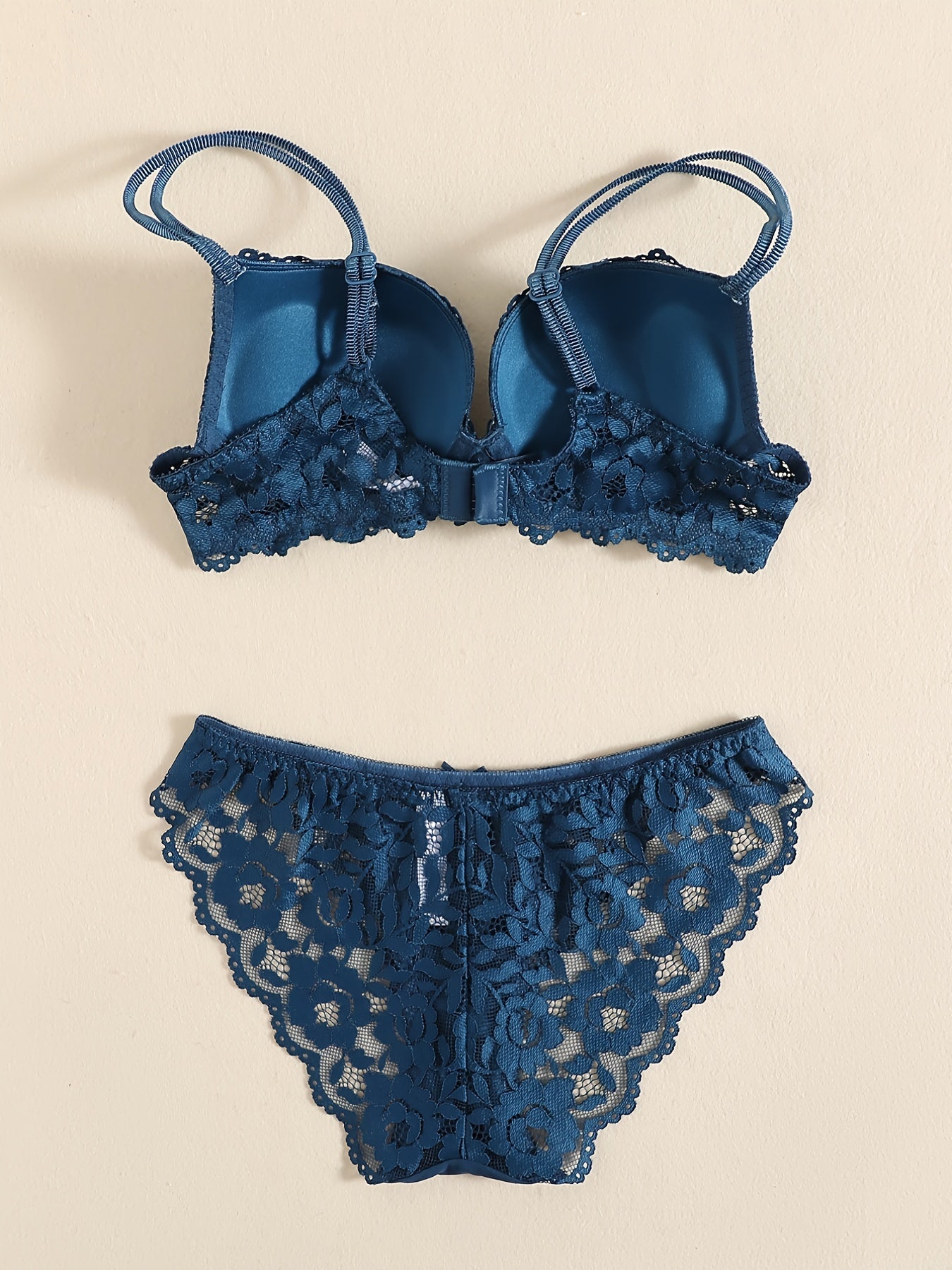 Romantic Lace Embroidery Lingerie Set - Soft & Breathable Push-Up Bra with Sheer Panty - Perfect Seductive Valentines Gift for Her - Womens Comfortable Intimate Wear