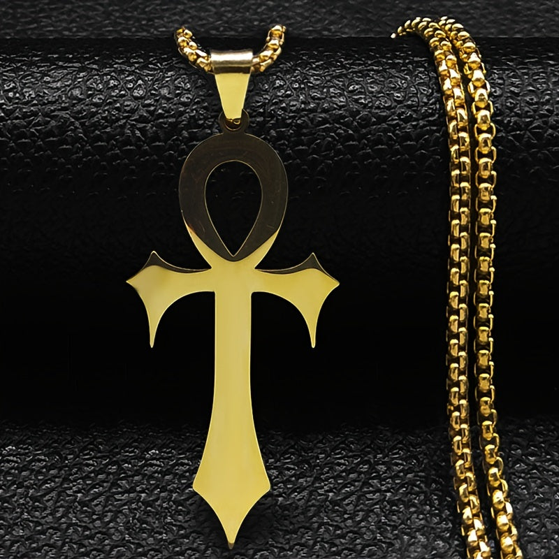 1pc Easter Goth Egyptian Cross Ankh Key Of Life Necklace Stainless Steel Black Color Amulet Religious Necklaces Gothic Jewelry Gift N7078