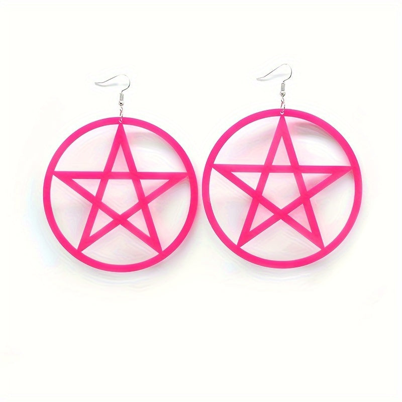Elegant Star Pendant Hoop Earrings for Women - Chic Resin Circle Design, Fashionable Accessory, Novelty Earrings