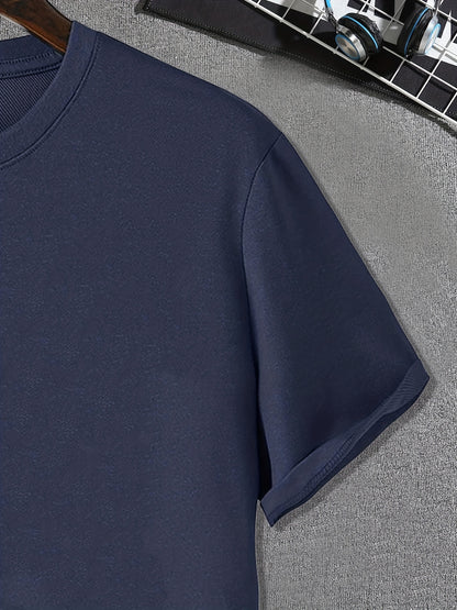 Mens Geometric Print Crew Neck T-Shirt - Soft Slight Stretch Polyester Fabric, Casual Short Sleeve Tee for Summer Spring Fall, Unique Applique Artwork, Machine Washable, Perfect Gift