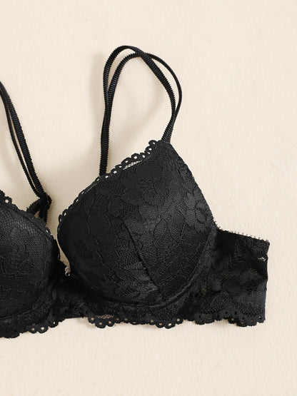 Romantic Lace Embroidery Lingerie Set - Soft & Breathable Push-Up Bra with Sheer Panty - Perfect Seductive Valentines Gift for Her - Womens Comfortable Intimate Wear