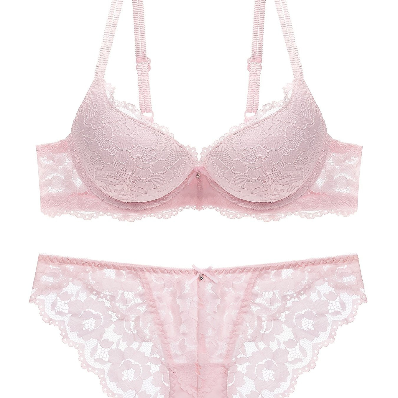 Romantic Lace Embroidery Lingerie Set - Soft & Breathable Push-Up Bra with Sheer Panty - Perfect Seductive Valentines Gift for Her - Womens Comfortable Intimate Wear