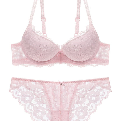 Romantic Lace Embroidery Lingerie Set - Soft & Breathable Push-Up Bra with Sheer Panty - Perfect Seductive Valentines Gift for Her - Womens Comfortable Intimate Wear
