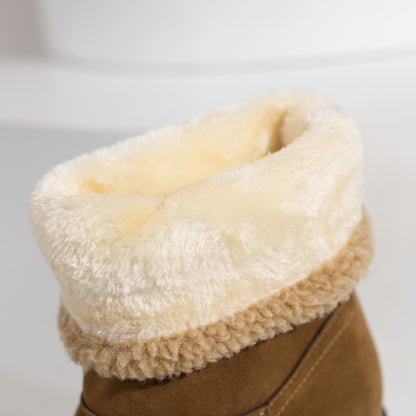 Mid Calf Snow Boots for Women - Stacked Block Heel, Plush Round Toe, Thermal Insulation, Slip-On Design, Solid Color, Winter Warmth and Comfort Shoes