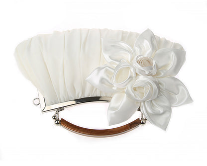 Floral Decor Clutch Bag, Elegant Ruched Detail Handbag, Women's Trendy Chain Shoulder Bag For Party