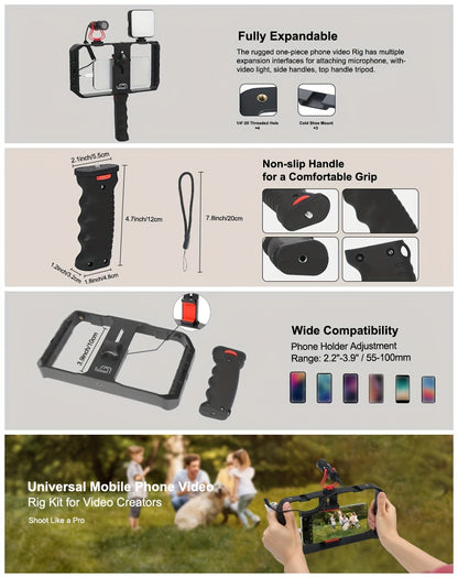 Taisioner Smartphone Video Rig Hand Girp Stabilizer Filmmaking Vlogging Case Phone Video Stabilizer  for Videomaker Film-Maker Video-grapher with Cold Shoe Mount for iPhone Samsung and More