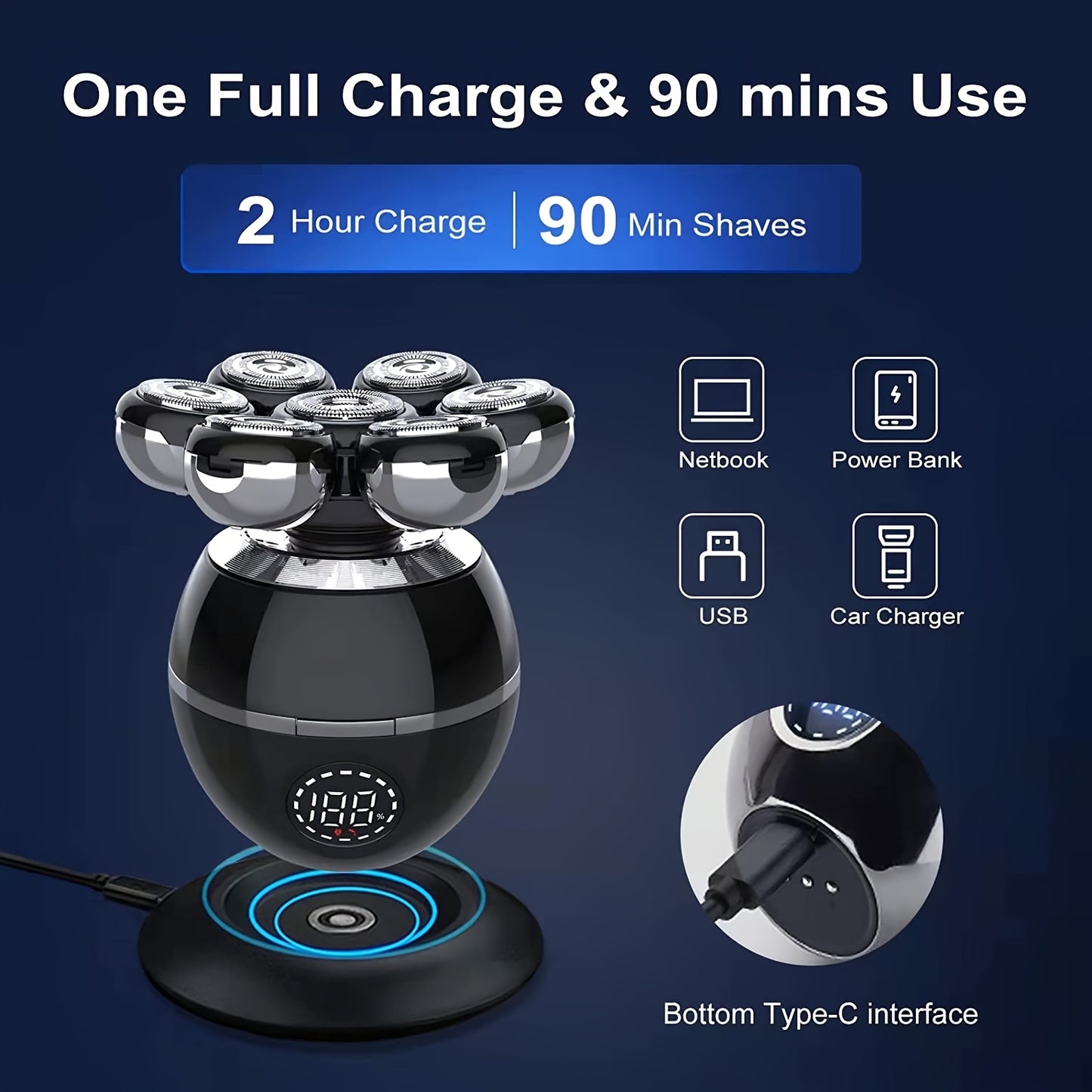 [Electric Head Shaver] 5-in-1 7D Electric Head Shavers for Bald Men, Cordless and Rechargeable, Modern Design Electric Men's Grooming Kit