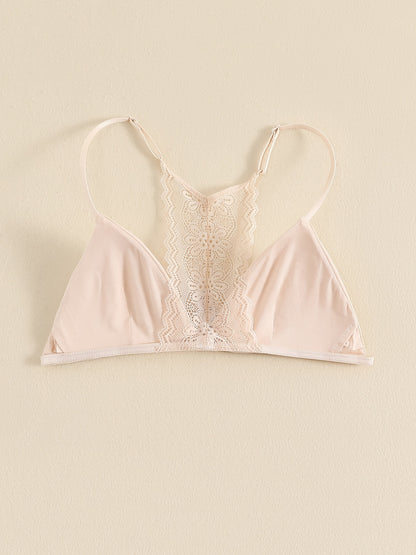 Triangle Cups Front Buckle Bras, Lace Stitching Beauty Back Bra With Removable Pads, Women's Lingerie & Underwear