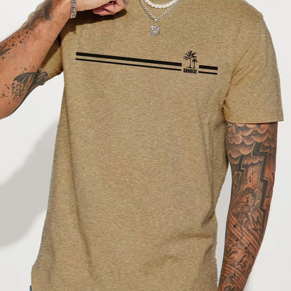Men's Coconut Tree Sunrise Graphic T-Shirt - Comfortable Short Sleeve Casual Tee for Summer
