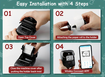 [Wireless | Portable] Phomemo Portable Wireless Thermal Label Printer M110 | Compact Wireless Barcode & Sticker Maker for Office, Retail, Jewelry Labels | Compatible with iOS & Android, Includes 1 Roll of 40×30mm Labels, Rec