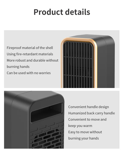 500W Portable Ceramic Electric Space Heater, Quiet, Square Shape, Tip-over Protection - 110-130V US Plug, No Energy Efficiency Rating, for Bedroom, Living Room, Office