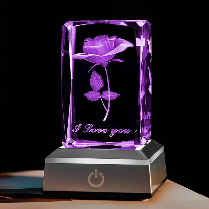 1pc 3D Rose Crystal LED Color Lamp, Unique Anniversary Gift for Mother's Day, Birthday, Girlfriend, Wife, Mother, Friendship Love Commemoration