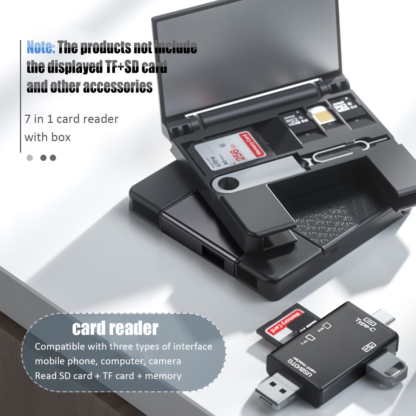 7-in-1 Multifunctional OTG Card Reader - High-Speed Micro SD Card Adapter with Storage Box for Digital Camera, Smartphone, Tablet - External U Disk, SD, TF Card Converter with OTG Function