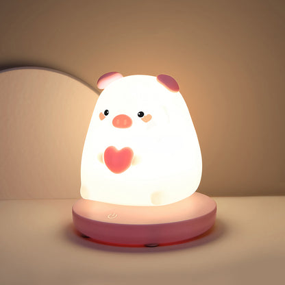 1piece Cute Piggy Tiger Rabbit Panda Shape Usb Silicone Children Sleep Night Light Rechargeable Bedroom Bedside Atmosphere Light Gift for Student Boys and Girls