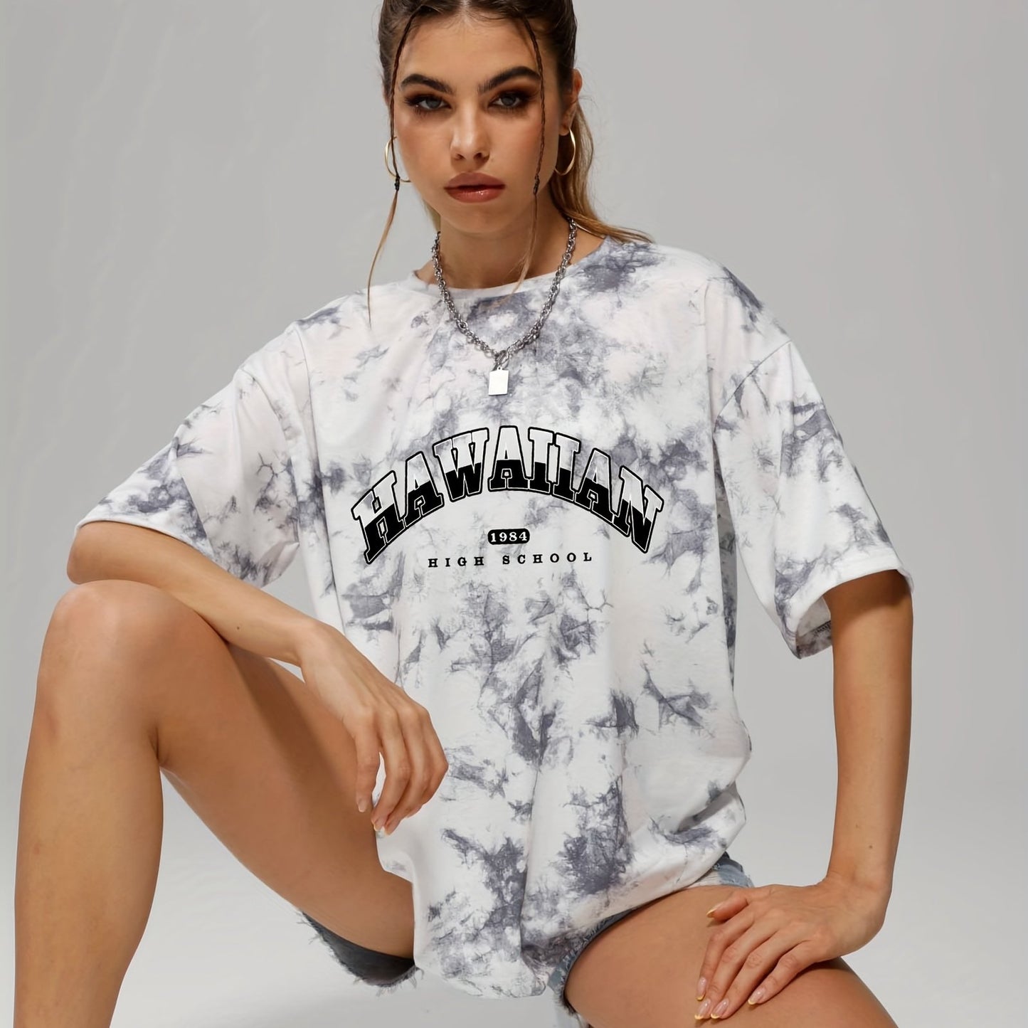 Women's Tie Dye Letter Graphic Tee, Casual Loose Sports Crew Neck T-shirt, Women's Tops