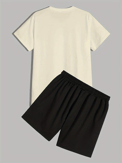 Urban Area, Men's 2pcs, Short Sleeve Round Neck T-Shirt And Drawstring Shorts Set