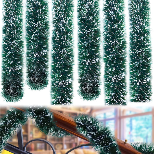 50 Feet Garland For Christmas Decorations, Green Snowy Garland, Artificial Christmas Pine Streamers For Party Hanging Ceiling Decorations