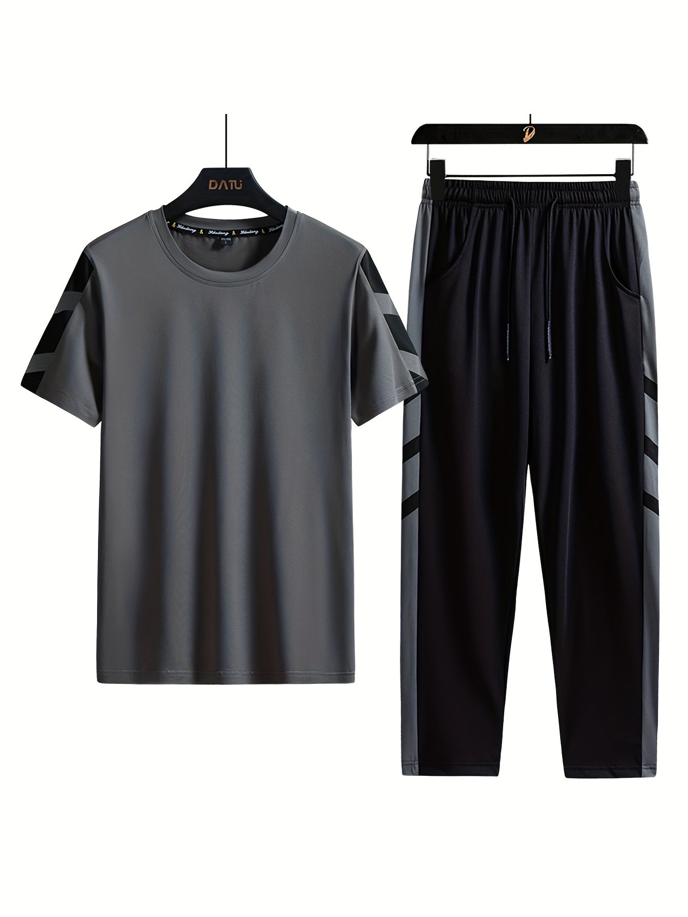 Classic Men's 2 Pieces Outfits, Short Sleeve T-Shirt And Drawstring Trousers Set