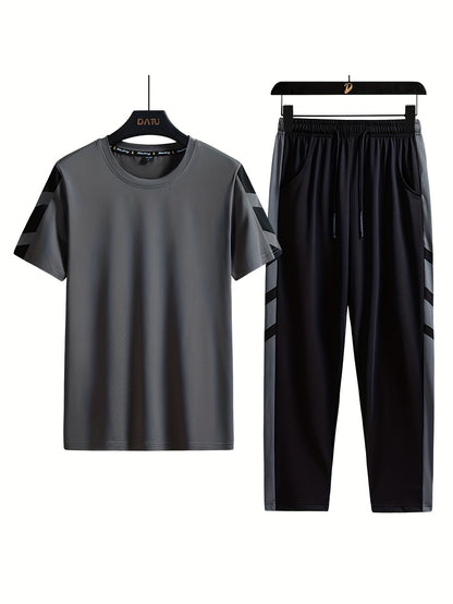 Classic Men's 2 Pieces Outfits, Short Sleeve T-Shirt And Drawstring Trousers Set