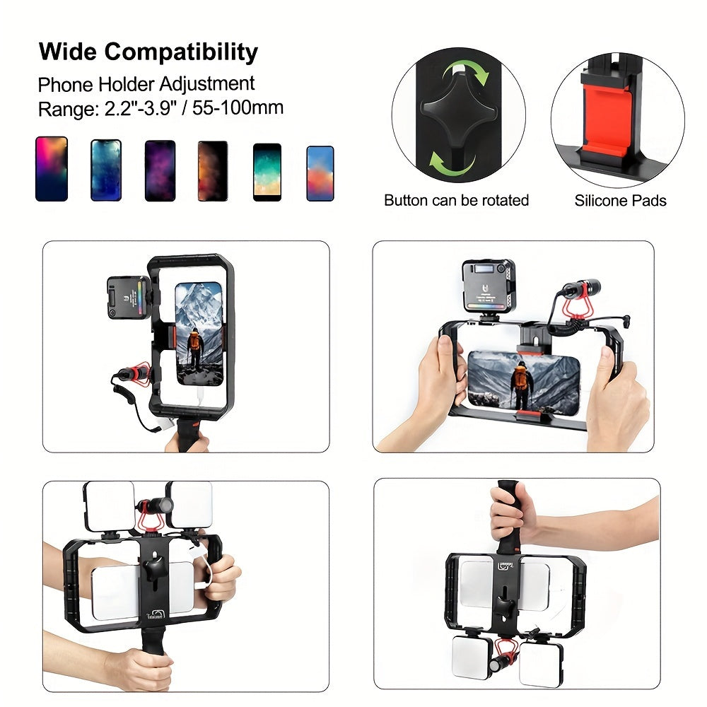 Taisioner Smartphone Video Rig Hand Girp Stabilizer Filmmaking Vlogging Case Phone Video Stabilizer  for Videomaker Film-Maker Video-grapher with Cold Shoe Mount for iPhone Samsung and More