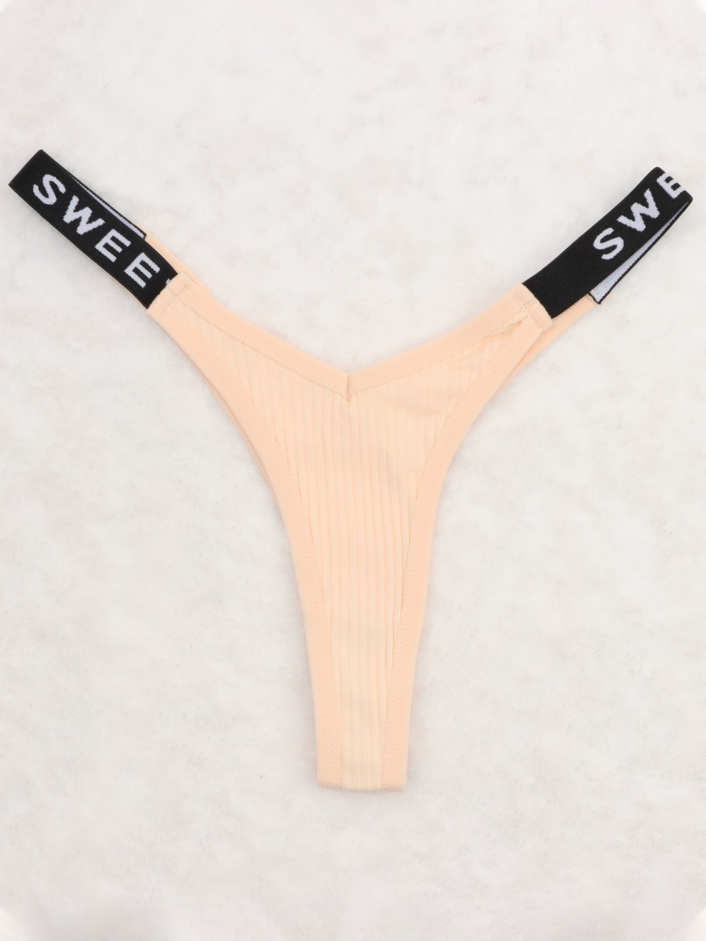 thong panties - Letter Print Tape Thong Panties - Comfort & Breathable Ribbed - Unleash Your Inner Confidence