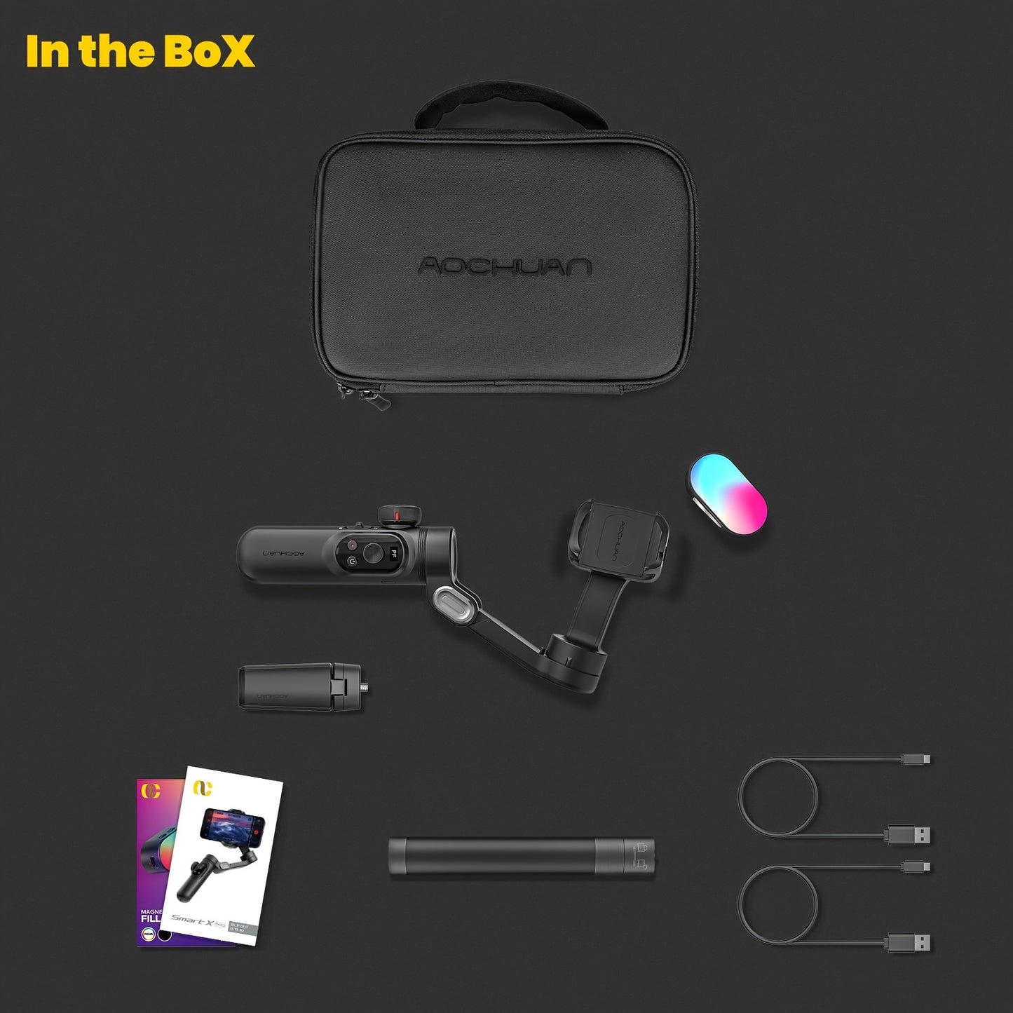 Smart X Pro Combo1 Gimbal Stabilizer - 3-Axis Professional Smartphone Stabilizer with RGB Fill Light, Extension Rod, OLED Display, Wireless Charging for iPhone 15/14/13 Pro Max, Galaxy S22, and More - Perfect for Smooth Video