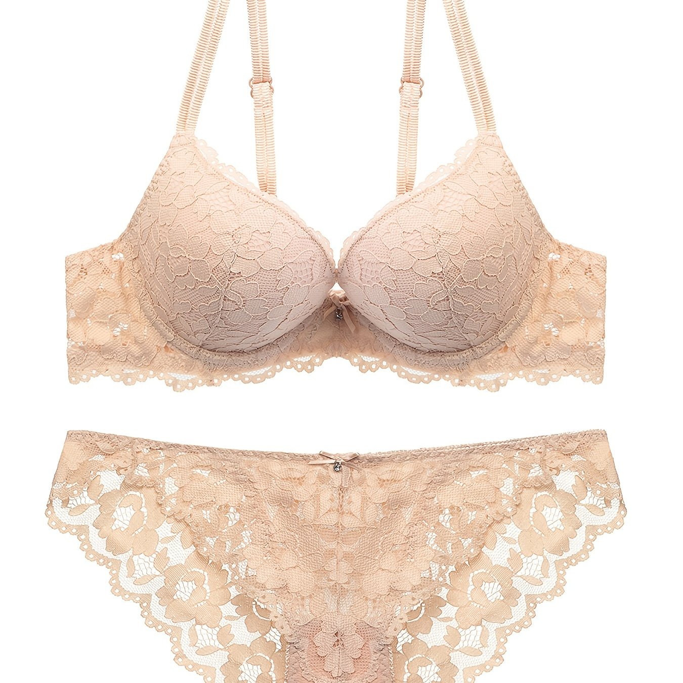 Romantic Lace Embroidery Lingerie Set - Soft & Breathable Push-Up Bra with Sheer Panty - Perfect Seductive Valentines Gift for Her - Womens Comfortable Intimate Wear