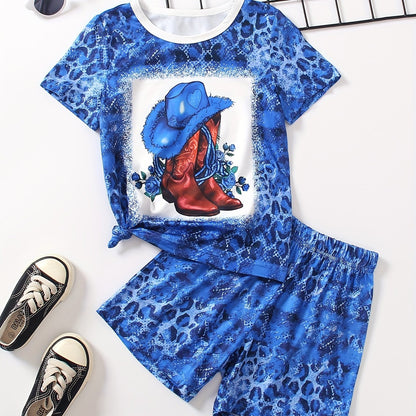 Girls 2pcs T-shirt & Elastic Waist Shorts PERFECTLY IMPERFECT Sunflower Print Crew Neck Short Sleeve Tee Top Casual Kids Clothes Summer