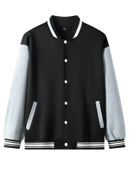 Men's Anime Portrait Embroidered Varsity Jacket - Casual Color Block Button Up for Spring and Fall Baseball and School