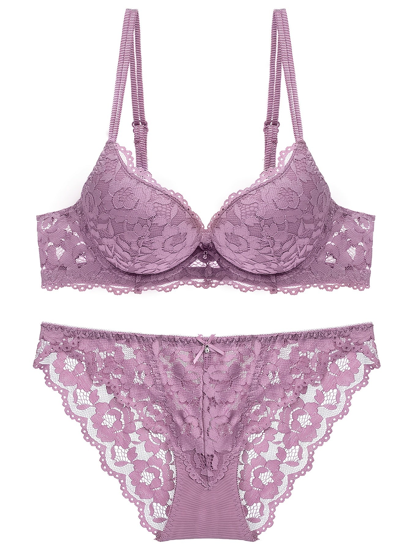 Romantic Lace Embroidery Lingerie Set - Soft & Breathable Push-Up Bra with Sheer Panty - Perfect Seductive Valentines Gift for Her - Womens Comfortable Intimate Wear