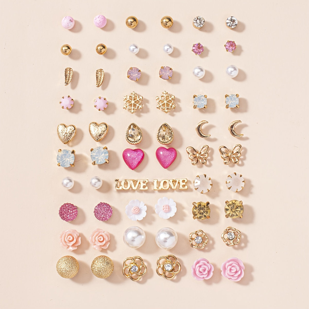 30pairs Butterfly Love Heart Small Flower Water Drop zirconia Snowflake Stud Earrings Set