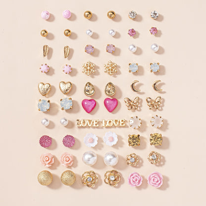 30pairs Butterfly Love Heart Small Flower Water Drop zirconia Snowflake Stud Earrings Set