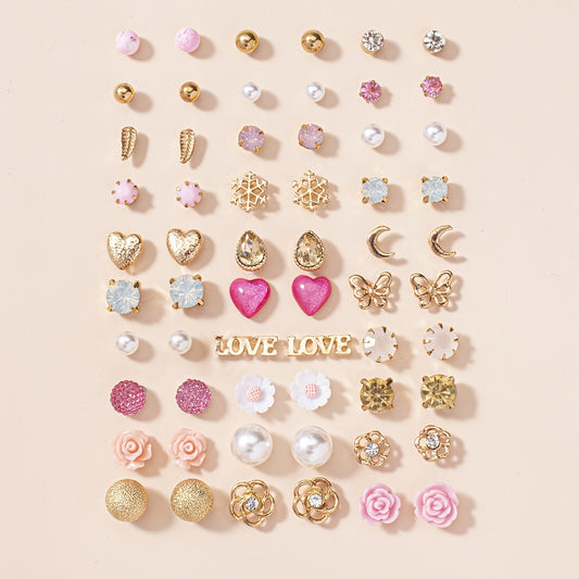 30pairs Butterfly Love Heart Small Flower Water Drop zirconia Snowflake Stud Earrings Set