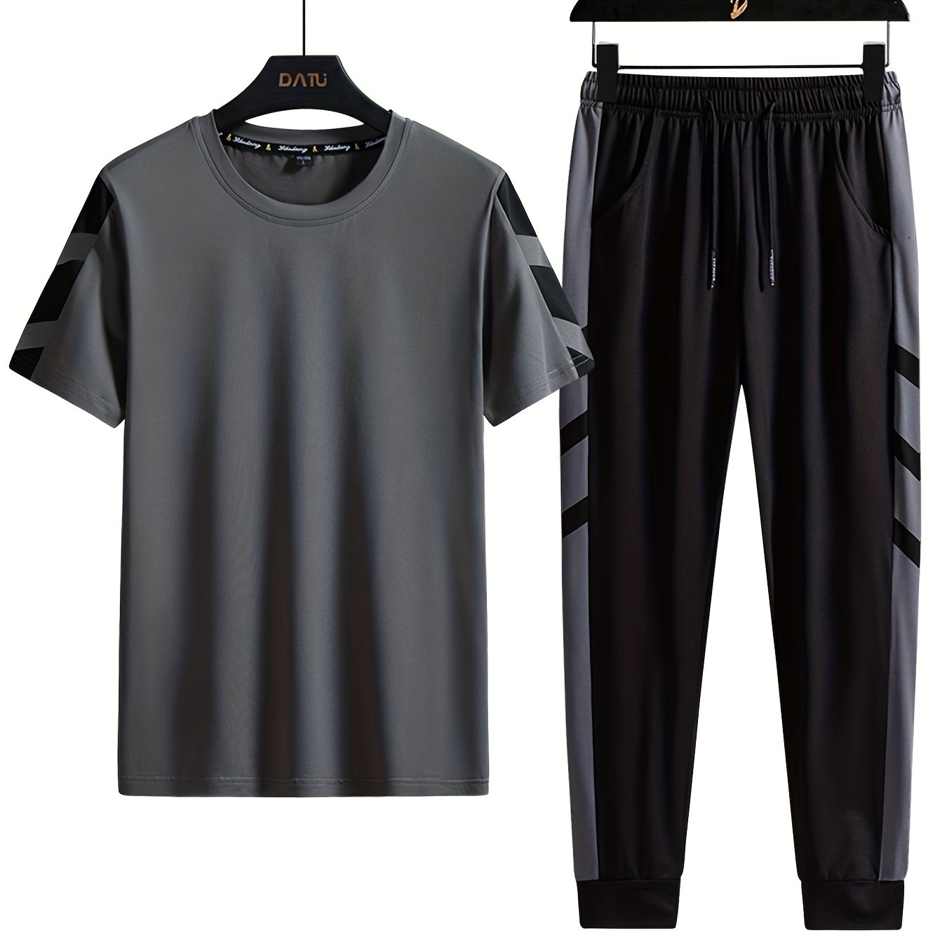 Classic Men's 2 Pieces Outfits, Short Sleeve T-Shirt And Drawstring Trousers Set