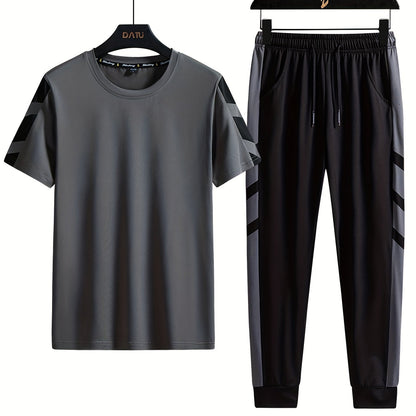 Classic Men's 2 Pieces Outfits, Short Sleeve T-Shirt And Drawstring Trousers Set