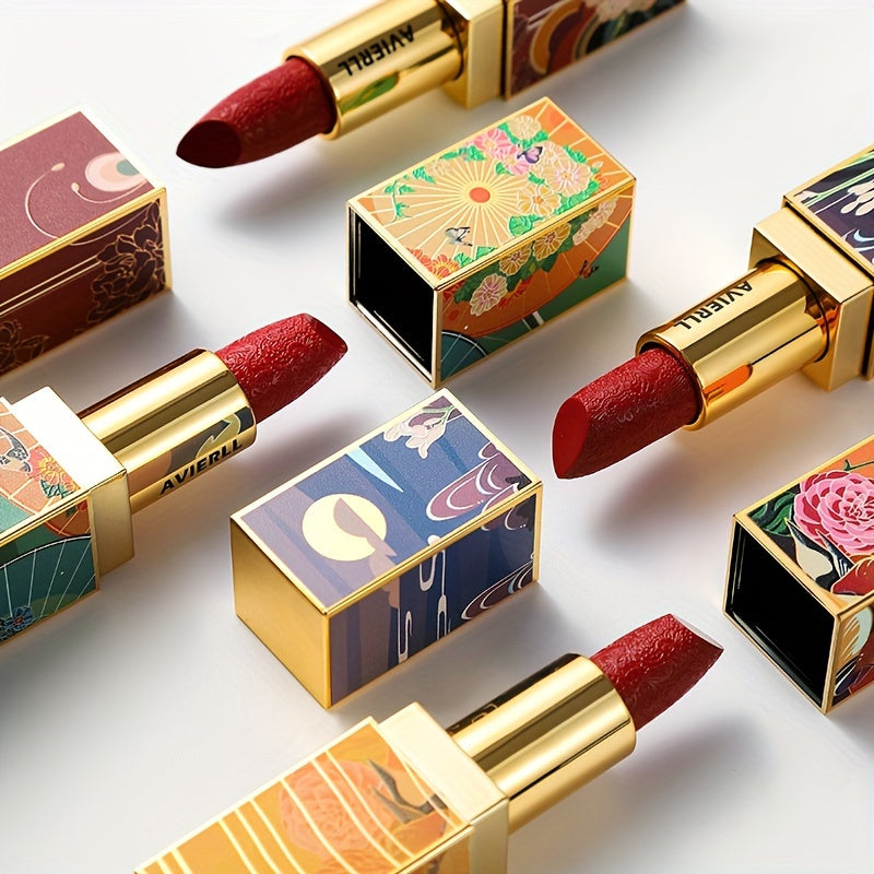 Enchanting Luxurious Matte Velvet Lip Collection - Hydrating, Long-Lasting, Seamless Finish - A Fashionable Chinese Traditional Printed Gift for Women, Perfect for Valentines Day & Lunar New Year Celebrations