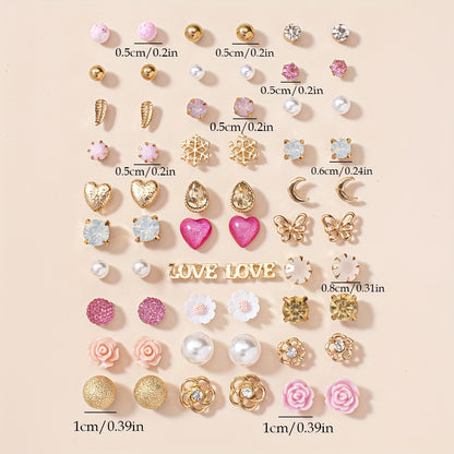 30pairs Butterfly Love Heart Small Flower Water Drop zirconia Snowflake Stud Earrings Set