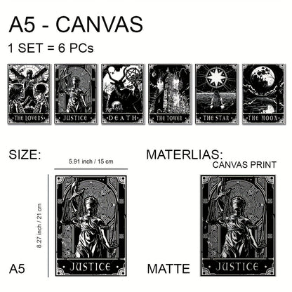 6pcs/set Black White Tarot Posters Wall Art, Living Room Bedroom Modern Wall Painting No Frame