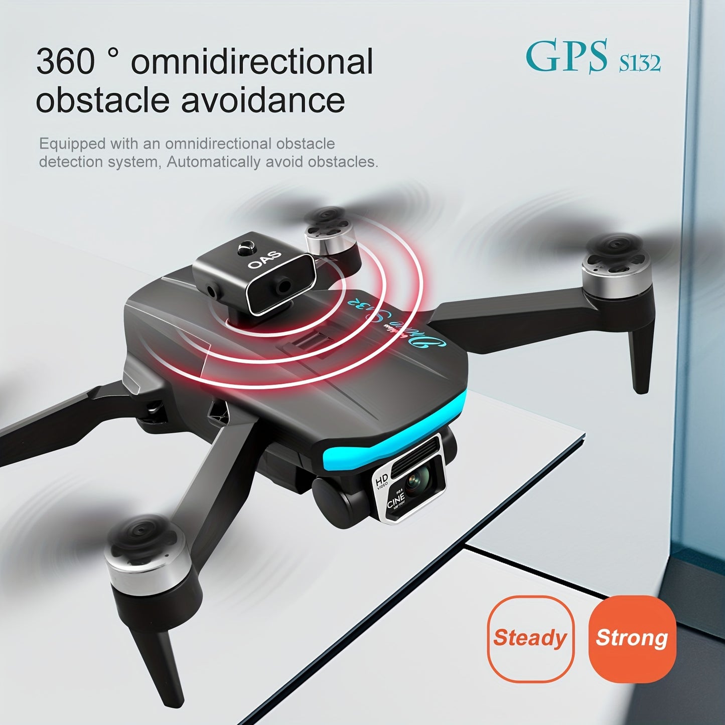 With 2 Batteries S132 GPS Remote Control Drone: Features built-in GPS, dual HD cameras, brushless motors, intelligent obstacle avoidance function, and WiFi connectivity for smartphone control. Comes with a storage bag
