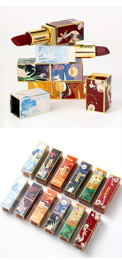Enchanting Luxurious Matte Velvet Lip Collection - Hydrating, Long-Lasting, Seamless Finish - A Fashionable Chinese Traditional Printed Gift for Women, Perfect for Valentines Day & Lunar New Year Celebrations