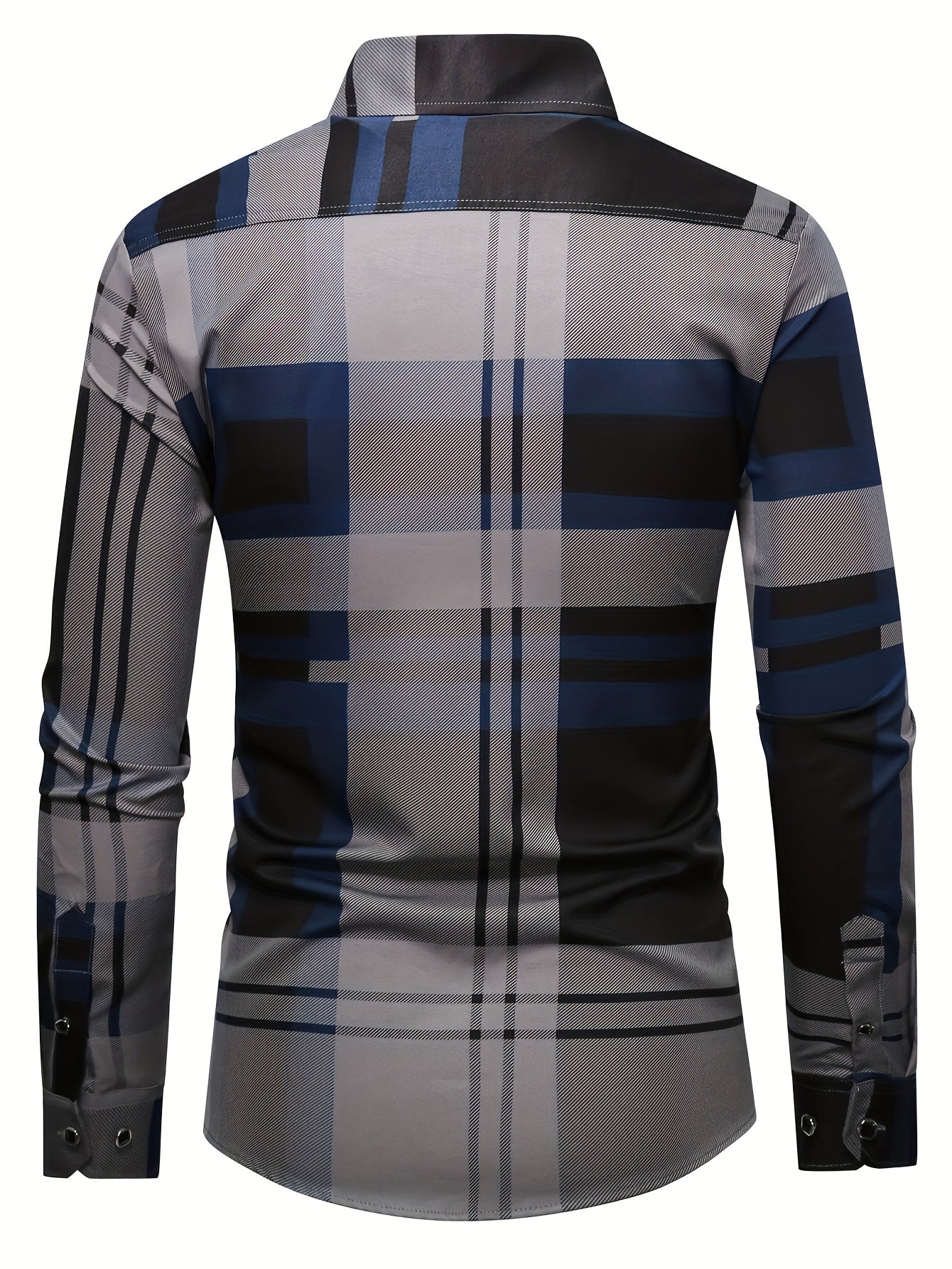 Non-Positional Cut Men's Casual Business Shirt with Plaid Print