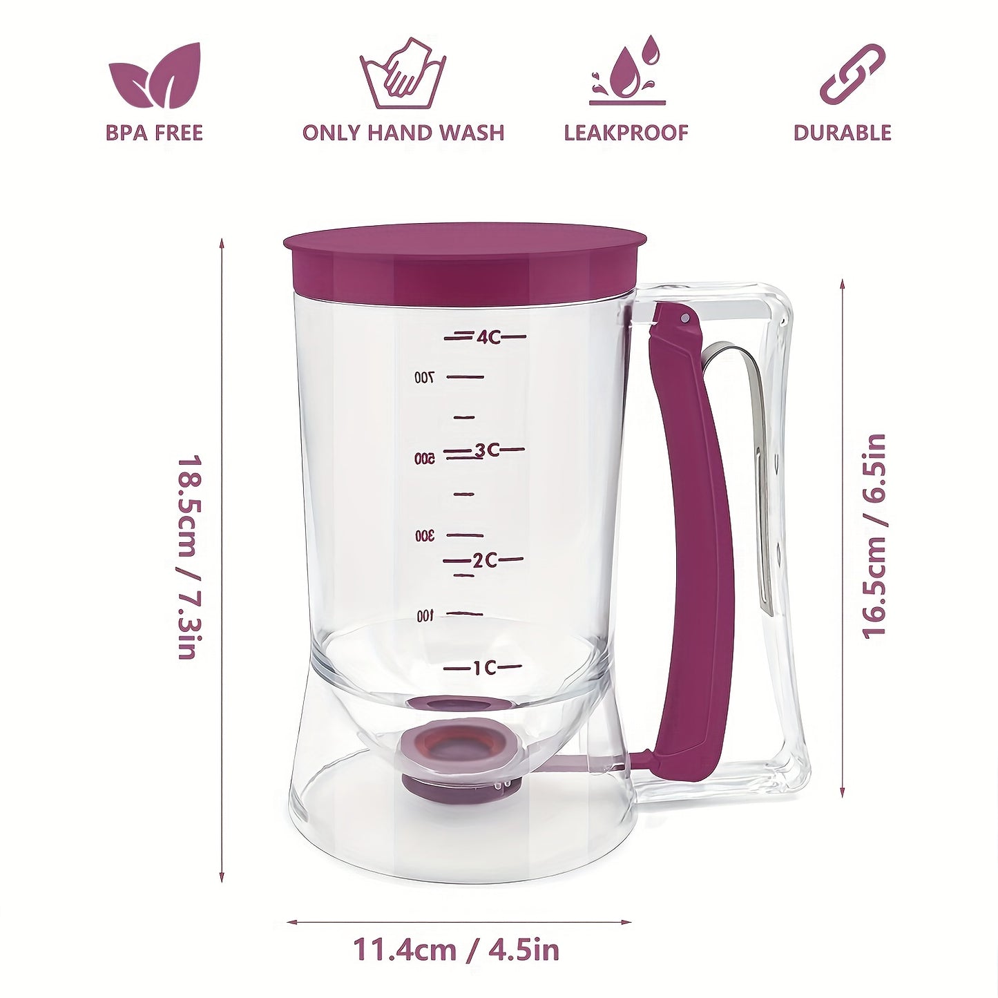 [1pc Batter Dispenser] 1pc Collapsible Batter Dispenser | Pancake Cupcake Batter Separator for Cupcakes, Waffles, Muffin Mix, and Baked Goods