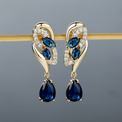 ANGOL Romantic Flower Dangle Earrings for Women - Golden-Tone Floral Design with Red & Clear Synthetic Gemstones, Elegant Party & Everyday Jewelry Gifts