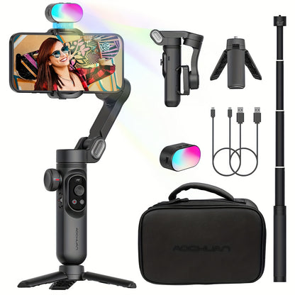 Smart X Pro Combo1 Gimbal Stabilizer - 3-Axis Professional Smartphone Stabilizer with RGB Fill Light, Extension Rod, OLED Display, Wireless Charging for iPhone 15/14/13 Pro Max, Galaxy S22, and More - Perfect for Smooth Video