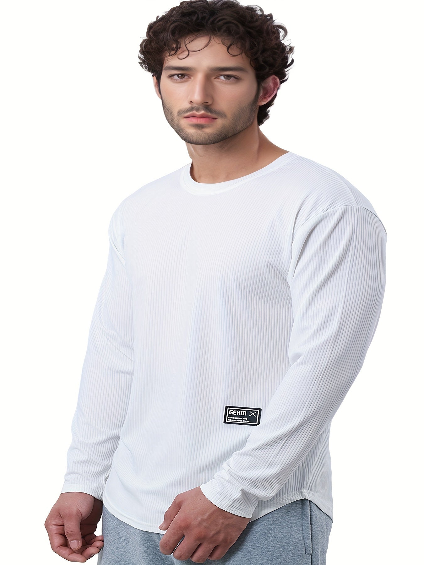 Men'S Quick-Dry Stretch Athletic Long Sleeve T-Shirt - Slim Fit Basketball Training Top with Letter Print, Breathable High-Elasticity Fabric for Spring & Fall Sports, Workout Shirts