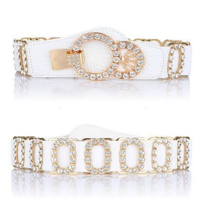 Stretchy Elastic Waist Belt for Women - Sparkling Rhinestone Accents, Alphabets, Rivet, Sequins, and Studded Details - Perfect for Party, Wedding, Bohemian, and Business Occasions